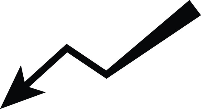 Jagged arrow pointing down left representing a downward trend or financial decline