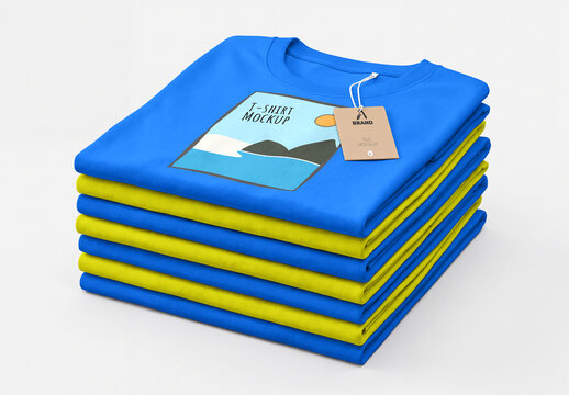 Stacked T-Shirt Mockup with Clothing Hang Tag