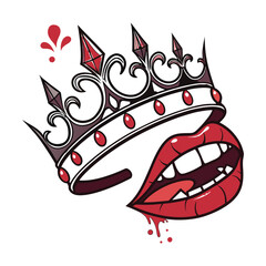 Obraz premium Funny Red Lips with Heart and Smile Vector Illustration, Cute Cartoon Woman Face Icon, Romantic Beauty Symbol and Playful Mouth Design for Creative Artwork