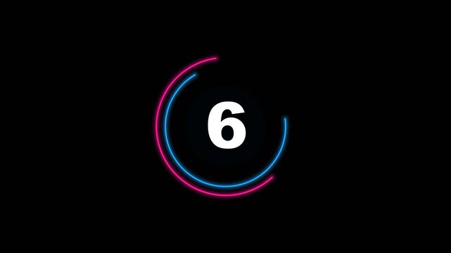 Minimal neon circular countdown timer displaying six.