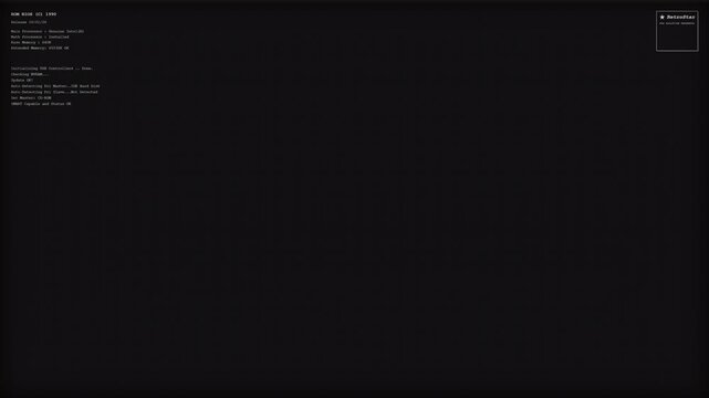 Minimal dark terminal screen with small system text in the upper corner.