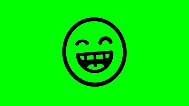 Black outlined grinning emoji with toothy smile on bright green background.