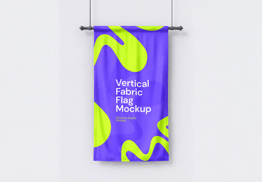 Vertical Hanging Fabric Flag Banner Mockup