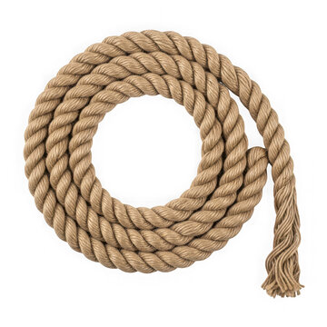 Natural brown coiled rope on plain background