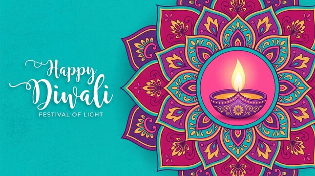 Happy Diwali with mandala colorful background