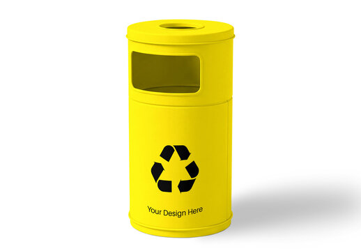 Yellow Recycling Bin Mockup