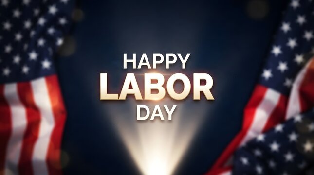 Happy labor day patriotic background with american flags and a spotlight effect