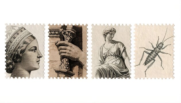 Vintage Old Classical Greek Statue Sculpture Postage Stamps Set