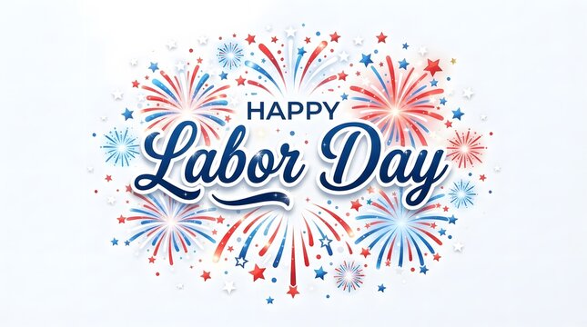 Festive labor day greeting with vibrant fireworks and elegant calligraphy design