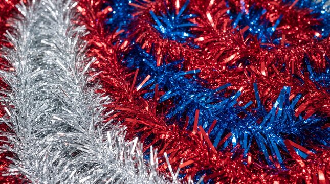 Cherry red and blue Christmas tinsel color field