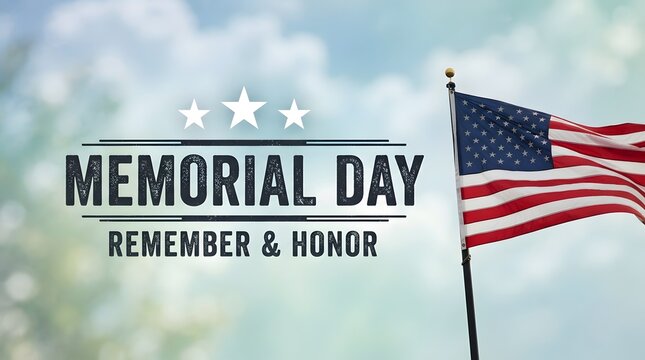 Memorial day tribute with american flag waving in the breeze and patriotic text