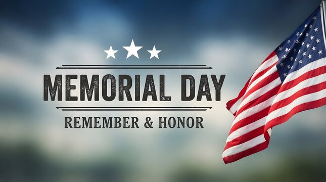 Memorial day tribute with waving american flag and patriotic text on blurred background