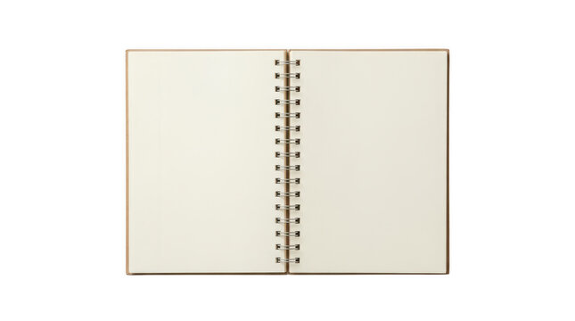 Open blank spiral notebook isolated on transparent background
