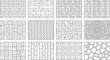 Fototapeta premium Set of Twelve Seamless Paving Patterns and Geometric Floor Tile Designs