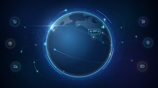 global logistics and ecommerce network connecting worldwide shipping routes on digital earth