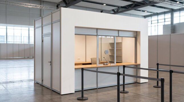 Modern Information Booth or Ticket Counter at a Large Empty Exhibition Trade Fai
