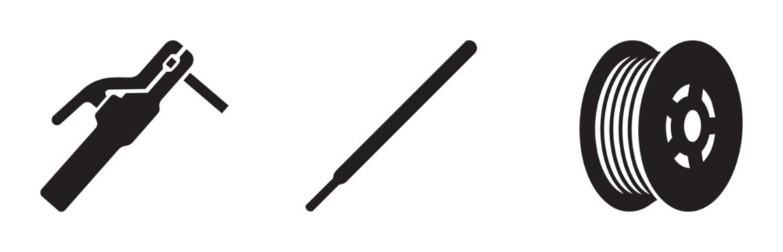 Welding electrode and wire spool silhouettes set for industry and manufacturing