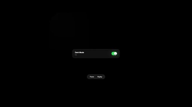 Dark mode toggle switch animation, user interface element for mobile app settings, digital screen interaction with green active button