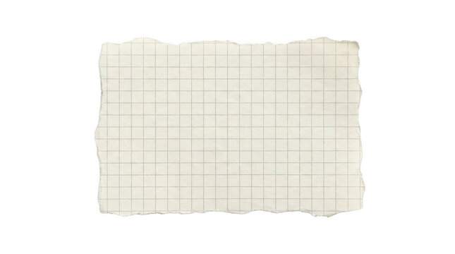 A blank piece of torn grid paper, featuring rough edges, isolated on transparent background