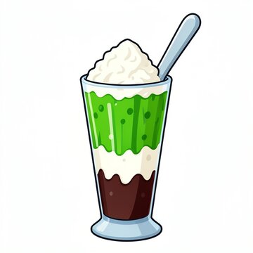 Indonesian es cendol iced dessert with palm sugar flat illustration