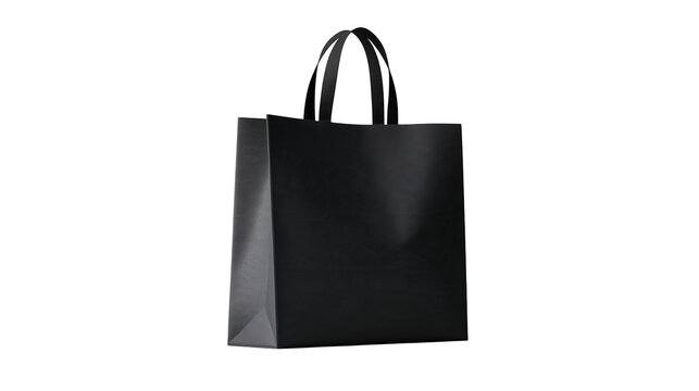 Isolated stylish black empty reusable shopping bag for retail, gifts, promotions