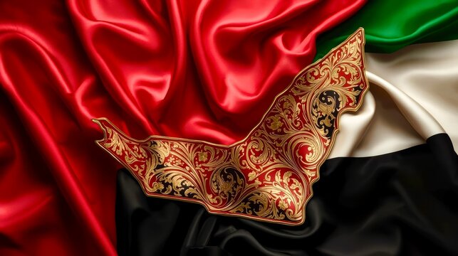 Rich fabric of the United Arab Emirates flag flows gracefully