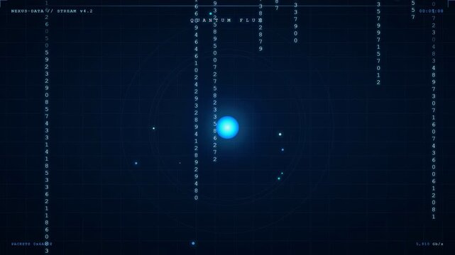 Abstract Digital Data Stream with Falling Binary Numbers and Glowing Light on Dark Blue Background