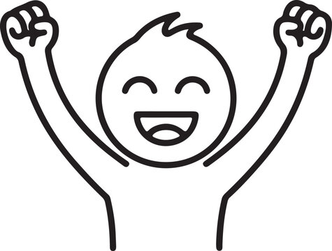 Line art illustration of a joyful person with arms raised in celebration triumph elation