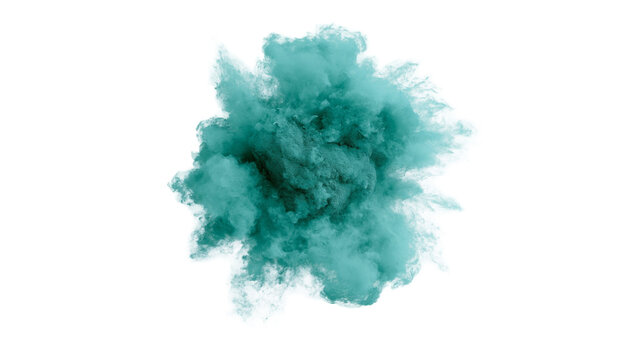 Isolated teal powder explosion on a clean backdrop, vibrant and dynamic color burst
