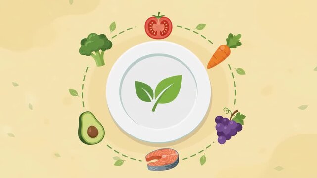 Animated Video Healthy Plate Plant Based Eating Illustration.