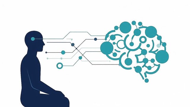 Artificial Intelligence and Human Brain Connection Concept, Neural Network and Deep Learning Vector Illustration