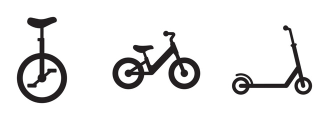 Unicycle, bicycle and scooter silhouettes set for transport and sport © Fazol