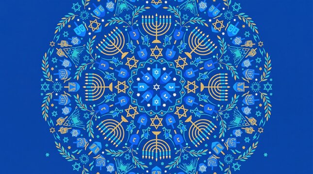 Hanukkah vektor mandala background with menorah and star symbols