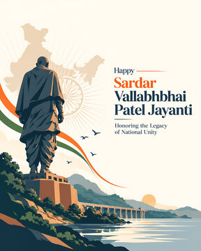 Happy sardar vallabhbhai patel jayanti poster featuring grand statue