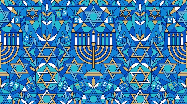 Hanukkah vektor pattern with menorah star of david and dreidel