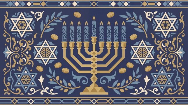 Hanukkah vektor design with golden menorah and star of david symbols