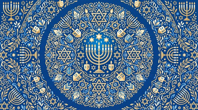 Hanukkah vektor mandala pattern with menorah and star of david