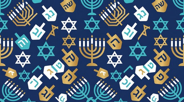 Hanukkah seamless pattern vektor with menorah and dreidel icons