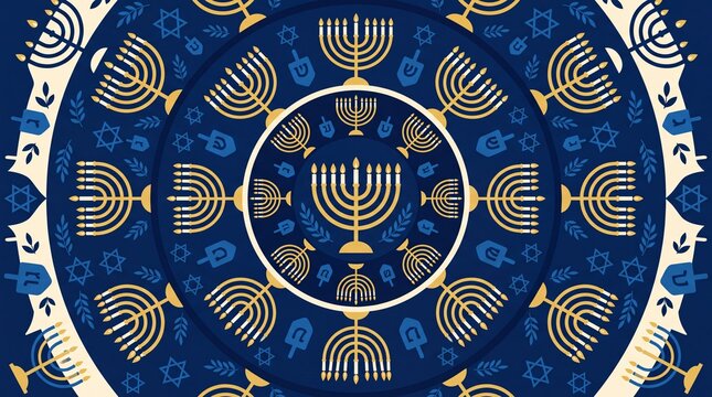 Hanukkah vektor pattern with menorah and dreidel symbols