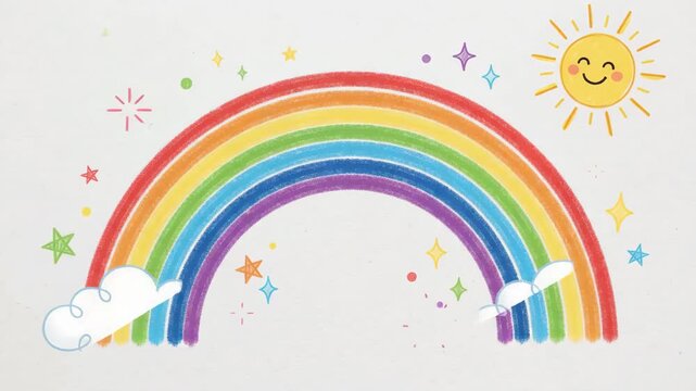Animated Rainbow Drawing Video With Smiling Sun.