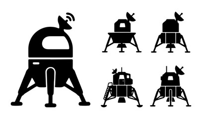 Lunar module silhouettes set with spacecraft and landing gear for space exploration logos © Rabbi