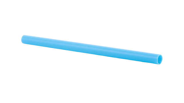 Isolated light blue plastic tube, hollow pipe for water or industrial fluid transfer