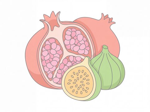 Pomegranate and fig fruits vektor illustration on white background