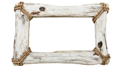 Isolated empty frame crafted from weathered white driftwood and rope with rustic texture © Diego