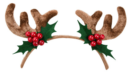 Isolated festive reindeer antler headband with red holly berries for Christmas holiday celebration. © Andrei
