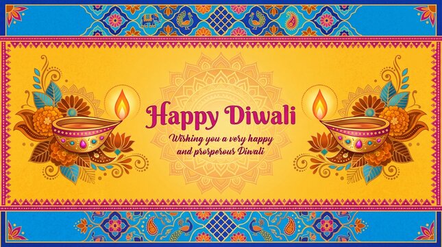illustration of burning diya on Happy Diwali Holiday background for light festival of India