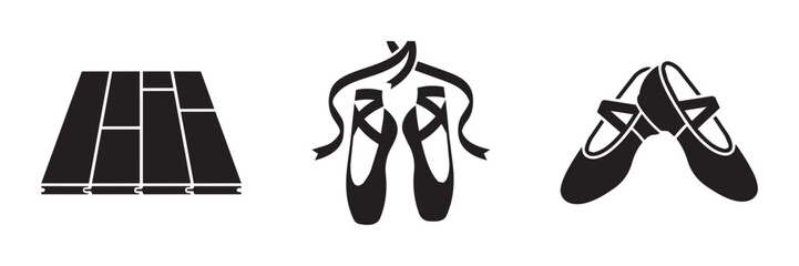 Ballet shoes and dance floor silhouettes set for performance, ballet slippers and stage icon © Ahad