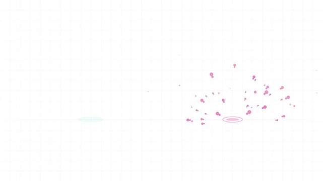 Colorful water drops falling and splashing into ripples on a grid background animation