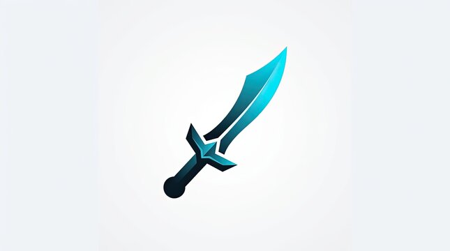 Modern Glowing Neon Electric Cyan and Ice Blue Gradient Futuristic Sword Logo Vector Illustration