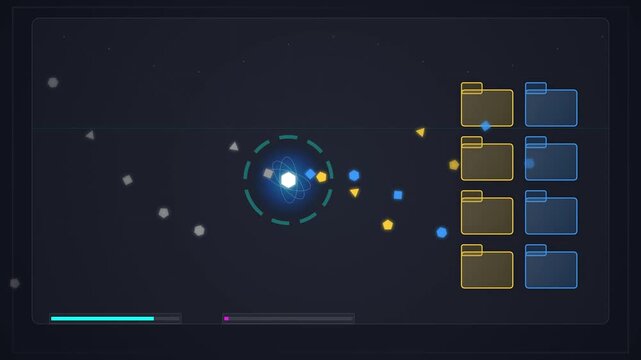 Abstract Data Classification Workflow Animation with Moving Geometric Shapes into Folders